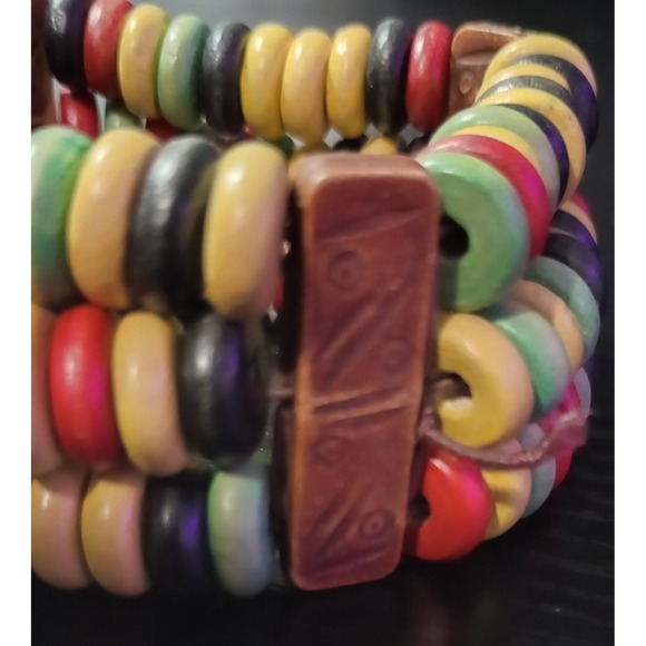 Colorful‎ Rasta Wooden Bead Stretch Bracelet - Picture 3 of 3